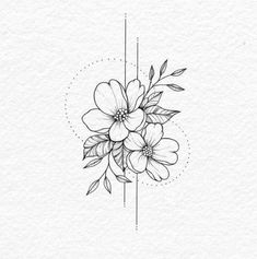 a line drawing of flowers and leaves on a white paper with the letter e in it