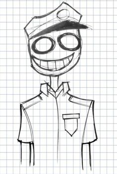 a drawing of a person wearing a hat and uniform, with the caption's name on it