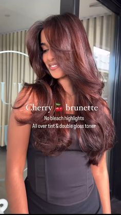 Hair Colour Red Brown, Red Hair For Green Eyes, Cherry Brown Red Hair, Summer Hair Color For Brown Skin Latina, Red Hair On Asian Women, Cherry Chocolate Hair Color Brunettes, August Hair Color Ideas, Medium Hair Color Ideas For Brunettes, Hair Dye For Brunettes