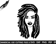 an image of a woman's face with dreadlocks on her head and the words commercial cutting files svg dxf png