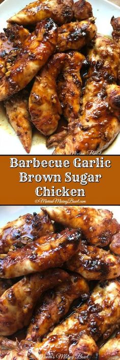 barbecue garlic brown sugar chicken on a white plate