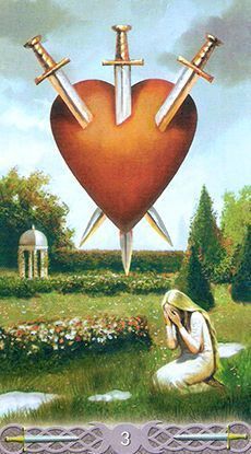 an image of a heart with two swords in it and a woman kneeling on the ground