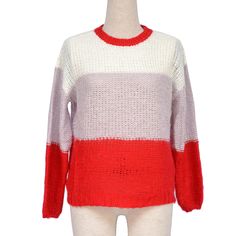 Red Colorblock Pullover Sweater Red Color Block Sweater For Fall, Red Color Block Long Sleeve Sweater, Casual Red Patchwork Sweater, Red Sweater For Fall, Pink Crew Neck Sweater With Contrast Color, Pink Contrast Color Crew Neck Sweater, Winter Sweaters, Pullover Sweater, Pullover Sweaters