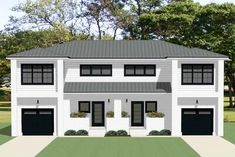 this is an artist's rendering of a two - story house with garages