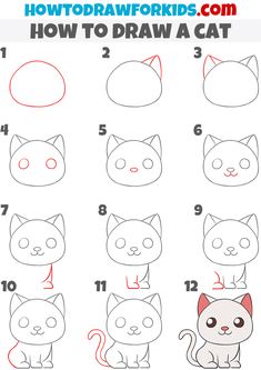 how to draw a cat step by step instructions for kids and beginners with pictures