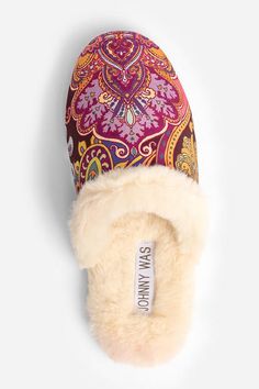 Carefully crafted for cozy comfort, the Sandalwood Pink Mule Slippers are elevated loungewear. Lined with ivory faux fur, these unique slippers are finished with vibrantly detailed jacquard at the toe for a bold accent. Pair with soft pajamas and a silk robe for an enjoyable evening in. Johnny Was Women's Sandalwood Pink Mule Slipper, Size 8, Silk Unique Slippers, Silk Slippers, Elevated Loungewear, Embroidered Slippers, Pink Mules, Soft Pajamas, Silk Robe, Embroidered Jeans, Johnny Was