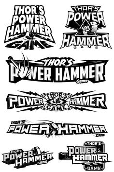 the logos for power hammers are shown in black and white, with different font styles