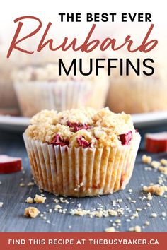 the best ever rhubarb muffins recipe with crumbled topping