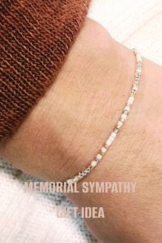 Your Sympathy, memorial gift idea being a Morse Code bracelet, necklace or anklet will come in the color combination shown in the photos. However YOU get to pick what personalization you would like the morse code piece to say! Looking for more colors? Click this link to see more. ------>> www.timelesselegance3.etsy.com ) <-------- See below for details on how to personalize this Morse Code piece. ----------------------------------------------- ************************************ Morse code is a Meaningful White Friendship Bracelets As Gift, Dainty Adjustable Beaded Bracelets For Anniversary, Meaningful White Hypoallergenic Beaded Bracelets, Meaningful White Friendship Bracelet Gift, Meaningful White Adjustable Friendship Bracelets, Meaningful White Beaded Hypoallergenic Bracelets, Meaningful Hypoallergenic White Bracelets, White Sterling Silver Friendship Bracelets, Dainty White Beaded Bracelet For Anniversary