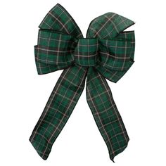 a green and black plaid bow on a white background