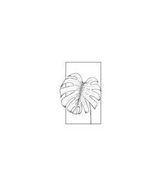 a black and white drawing of a plant with leaves on it's back side