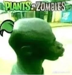 an animated image of a green creature with the words plants and zombies written on it