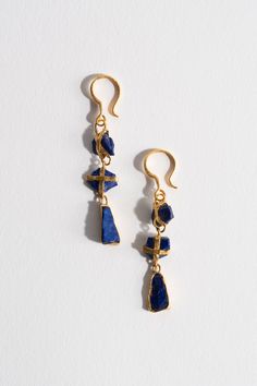 Lou Zeldis 22K Three Drop Lapis Earrings Gold Lapis Lazuli Pierced Earrings, Gold Pierced Earrings With Lapis Lazuli, Gold Lapis Lazuli Gemstone Earrings, Gold Lapis Lazuli Earrings, Gold Earrings With Natural Lapis Lazuli Stones, Gold Lapis Lazuli Drop Earrings, Lapis Earrings, S Signature, Signature Design