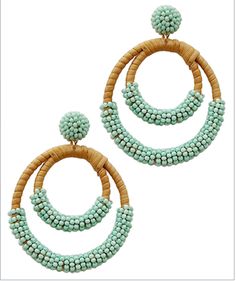 Round Rattan Beaded Earrings * Rattan* Seed Bead* Post* 2 3/4"L Boutique Trends, Baby Pink Colour, Mint Color, Hot Mess, Seed Bead Earrings, Circle Earrings, Turquoise Color, Holiday Specials, Chic Boutique