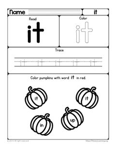 a worksheet with pumpkins on it and the words i - t in it