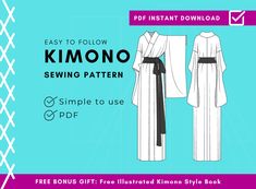 "This paperless DIY Kimono yukata pattern is easy to sew with western fabrics and includes instructions for cutting narrow and wide width fabric. The pattern includes elements of the traditional Japanese kimono or yukata but has been modified so it can be made with any fabric and easily sewn with a sewing machine. The pattern includes instructions on how to make a Kimono or yukata from fabrics 110-120cm / 43-47\" and 140-150cm / 55-60\" wide. You will create an unlined Kimono or yukata with a sash. Sizing for this garment is very simple and a quick shoulder to desired hem measurement and hip circumference is all that is needed to get sewing. You can make a Kimono or yukata that will fit any waist or hips up to 140cm / 55\". This is a digital product. NO PHYSICAL ITEM WILL BE SENT TO YOU. D Western Fabrics, Make A Kimono, Japanese Kimono Fashion, Kimono Diy, Kimono Sewing Pattern, Yukata Pattern, Japanese Traditional Clothes, Diy Kimono, Japanese Sewing Patterns