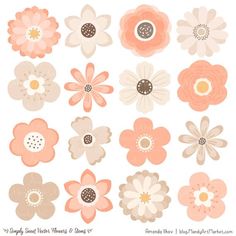 a bunch of flowers that are on top of each other in blue and beige colors