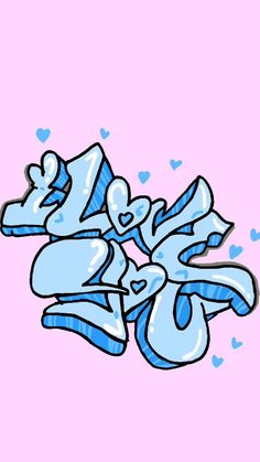 an image of some type of graffiti on a pink background with hearts in the corner