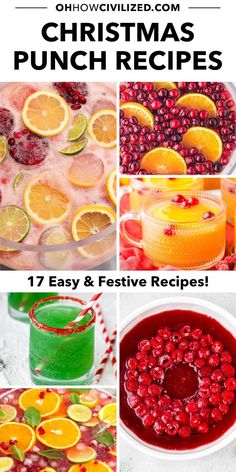 christmas punch recipe collage with oranges and cranberries