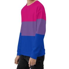 Wear your favorite colors in a bold way with this bisexual flag sweatshirt and show your bi pride to the world. A comfy stylish bisexual pride crewneck and ideal LGBTQ+ pride festival outfit and for pride month events. This bisexual sweater also makes great pride wear during bisexual awareness week, bisexuality day and on national coming out day. STYLE GUIDE• Stylish gender neutral fit• Cozy and soft• Vibrant colors• Brushed fleece fabric inside• All-over print sweatshirt - inside is white• Prin Sporty Crew Neck Sweatshirt With Color Matching, Trendy Color Block Crew Neck Sweatshirt, Pink Color Block Cotton Sweater, Trendy Pink Color Block Sweatshirt, Cotton Crew Neck Sweatshirt With Color Matching, Casual Purple Color Block Sweater, Trendy Multicolor Color Block Sweatshirt, Pink Casual Color Block Sweatshirt, Casual Pink Color Block Sweatshirt