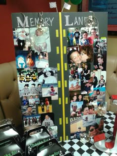 a table topped with pictures and personalized items