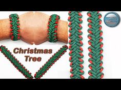 the christmas tree bracelet is made with green and red braiding, which are attached to an