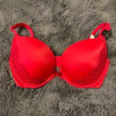 Nwt Victoria’s Secret Very Sexy Push-Up Red Satin With Red Lace Detail Size: 32dd Double Back Closure W/ 3 Options Red Low-cut Party Bra, Red Underwire Bra For Night Out, Victoria's Secret Red Bra For Night Out, Red Push-up Bra With Padded Cups, Victoria's Secret Red Lined Bra, Red Fitted Push-up Bra, Red Stretch Bra With Padded Cups, Fitted Red Push-up Bra, Red Stretch Push-up Bra