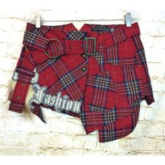 Atelier Gx-2 France Womens Vtg Y2k Asymmetrical Plaid Wool Skirt L Punk Grunge New Without Tags, Vintage Y2k Women’s Atelier Gx-2 Made In France Red Asymmetrical Plaid Wool Mini Skirt Waist Belt In Size L Punk Goth Grunge Notes: Bought In Tokyo, Japan Back In The Early 2000s But Never Wore It. Size/Measurements: Marked Size: L Actual Waist Measures: 32” Outseam/ Side Seam: 10 ½ And 11 ¼ ***I Would Recommend Comparing Sizes To A Similar Garment From Your Closet To Determine If The Size Fits You. Red Rock Style Mini Skirt, Rock Style Red Mini Skirt, Red Rock Mini Skirt, Red Mini Skirt For Alternative Fashion, Red Punk Style Skirt, Red Punk Skirt For Summer, Red Grunge Mini Skirt, Red Punk Skirt For Fall, Fitted Harajuku Style Red Skirt