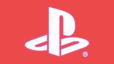 the playstation logo on a red background with white letters and a pink circle around it