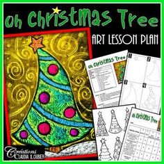 christmas tree art lesson plan for kids to use in their homes and school projects, including coloring