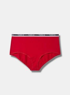 Matching style(s): Search 11359245 FIT Mid rise. . Medium coverage. . MATERIALS + CARE Cotton-spandex blend knit fabric. Wash warm, dry flat. . Imported. DETAILS Logo waistband. . Please fill mandatory(*) fields. The best plus size women's cotton mid-rise brief logo panty boyshort panties in jester red made of cotton/spandex. Torrid is your destination for cozy fall and winter clothes to keep you warm and comfortable. Red Stretch Elastane Bottoms, Red Stretch Elastane Pants, High Waist Red Bottoms, Red Casual Brief Bottoms, Red Elastane Athleisure Bottoms, Casual Red Brief Bottoms, Sporty Red Stretch Bottoms, Red Athleisure Bottoms In Elastane, Casual Red Elastane Bottoms