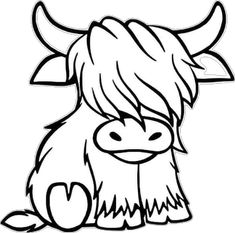 a cartoon cow with long hair sitting down