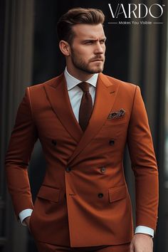 men outfit |rust colour suit Suit For Men Stylish, Event Attire, Formal Men, Formal Fashion, Look Formal, Suit For Men, Stylish Suit, Mens Formal Wear, The Rising Sun