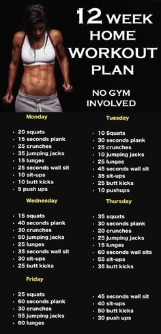 a workout plan for women with the words, 12 week home workout plan no gym involved