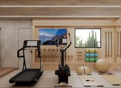 there is a gym with exercise equipment in the room