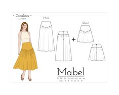 a woman's skirt and top sewing pattern, with the size guide for it