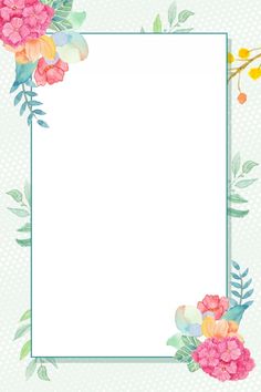 a floral frame with pink flowers and green leaves