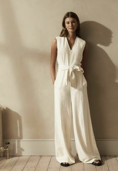 Next STRIPED TALL - Jumpsuit - white Linen Overalls, Belt Jumpsuit, Swimwear Dress, White Jumpsuit, Striped Jumpsuit, Denim Jumpsuit, Linen Women, Striped Linen