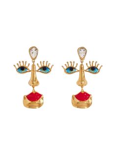 [vc_row][vc_column width=”1/3″][vc_column_text text_larger=”no”] Schiaparelli Schiaparelli Visage Earrings Face earrings in gilded brass. Enamel eyes.   Clasp with clip and stem. Schiaparelli Visage Earrings has been a staple of the fashion world for decades. From the runway to the red carpet, these earrings have been seen on some of the most stylish celebrities and trendsetters. From the classic pearl drop earrings to the more modern and daring designs, Schiaparelli Visa Enamel Drop Earrings For Party, Brass Clip-on Earrings For Party, Party Brass Clip-on Earrings, Party Enamel Earrings For Pierced Ears, Handmade Enamel Earrings For Party, Vintage Enamel Party Earrings, Gold-tone Clip-on Earrings For Parties, Brass Drop Clip-on Earrings For Parties, Gold-tone Drop Clip-on Earrings For Parties