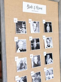 an old photo frame with photos on it and the words birth & grown written in white