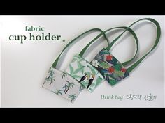 two purses with tropical print on them are sitting next to each other and the words fabric cup holder