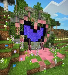 an image of a minecraft garden with flowers and plants