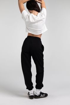 Details Jordan features a fleece-lined, high-waisted style, elasticized waistband and side seam pockets. Made in LA Pre-washed Jordan Sweatpants, Black Jordans, High Waist Fashion, Jordan, Sweatpants, High Waisted, Black, Tracksuit Bottoms