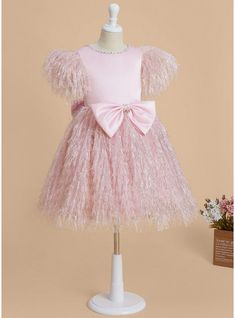 JJ's House Faux Feather Bow Satin Scoop Daily Party Flower Girl Dress Fall Spring Summer A-line Back Zip Other Colors Knee-Length Pink Short Sleeve Flower Girl Dress. #JJ's House #FauxFeather #Bow #Satin #Scoop #Daily #Party #FlowerGirlDress #Fall #Spring #Summer #Aline #BackZip #OtherColors #KneeLength #Pink #ShortSleeve #FlowerGirlDress Pink Short Sleeve Winter Dresses, Pink Princess Dress For Winter Party, Pink Princess Dress For Winter, Girls Fall Dresses, Satin Flower Girl Dress, Enchanted Fairy, Enchanted Fairies, Feather Flower, Knee Length Shorts