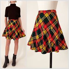 70s Plaid Acrylic Miniskirt Red Green Gold Plaid High Wasted Fit and Flare Skirt 24 Waist - Etsy Fitted Multicolor Skirt For Fall, Retro Fitted Mini Skirt For Fall, Retro Red Skirt For Fall, Vintage Multicolor Skirt For Fall, Vintage Mini-length Fall Bottoms, Vintage Mini Length Bottoms For Fall, Retro Wool Skirt For Fall, Vintage Mini Bottoms For Fall, Vintage Lined Mini Skirt For Fall