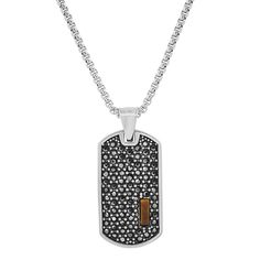 Men's stainless steel simulated diamonds and tiger eye/onyx dog tag pendant Dog Tag Pendant, Figaro Chain Necklace, Stainless Steel Polish, Accessories Jewelry Necklace, Opal Pendants, Dog Tag, Tiger Eye, Brown Gold, Cross Pendant