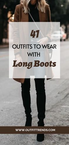 Blazer With Thigh High Boots, Outfits With Long Leather Boots, Outfits For Long Boots, Black Dress With Beige Boots, Tall Boot Office Outfit, Maxi Skirt With Knee High Boots, Outfits With Thigh High Boots Winter, Black Boots With Black Jeans, Outfits For Tall Boots