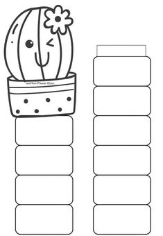 a cactus in a flower pot with labels to cut out for the kids's coloring pages