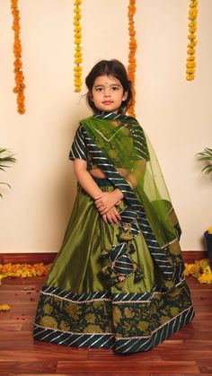 Mehendi Green Cotton Silk Lehenga Set with Gota Lace Detailing with a Soft Net Dupatta Mehandi Outfit, Matching Lehenga, Mehendi Dresses, Namal Novel, Kids Dress Collection