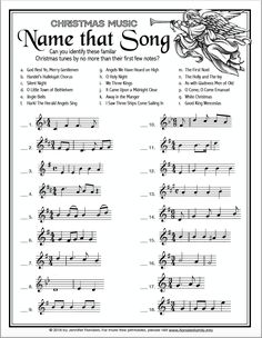 christmas music worksheet with the name that song on it and notes for children